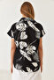 Women's Black White Short Sleeve Patterned Short Sleeve Viscose Shirt 60261477 - 7
