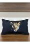 H1196-3050 Black Velvet Floor Leopard Pattern Double Sided Throw Pillow Cover with Bias Binding on the Edges