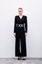 Satin Jumpsuit with Fixed Belt - Black - 2