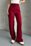 Women's New Season High-Waisted Classic Burgundy Fabric Trousers - 4