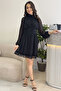 Women's Low-Cut Back Hem Ruffled Mini Chiffon Dress Black, Navy Blue