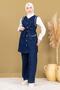 Pearl Detailed Double Denim Suit Dark Blue 19245