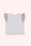 Girl's Round Neck Sleeves White T-Shirt with Ruffle Detail - 3