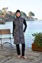   ملابس سباحة نسائية حجاب منقوشة بسحاب ومغطاة بالكامل باللون الأسود - 2