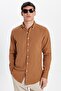 Men's Slim Fit Slim Fit 100% Cotton Linen Texture Button Collar Brown Shirt - 4
