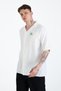 Relax Fit Relaxed Fit Short Sleeve Linen Blended Chest Embroidered Apaj Collar Sports Men's Shirt - 3