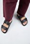 (Vina 2) Women's Genuine Leather Double Velcro Black Slippers - 7