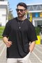 Men's Black Oversize Single Jersey 100% Cotton Fabric Crew Neck T-Shirt - 3
