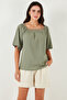 Laced Regular Fit Square Neck Blouse Bluz 5869003 - 5