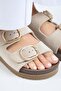 Alexa Women's Leather Genuine Leather Double Buckle Platform Beige Slippers - 4
