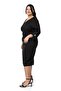 Plus Size V-Neck Midi Black Dress with Brooch and Chiffon Band Detail on Sleeve - 4