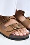 (Anjelic Tumbled) Women's Genuine Leather Double Buckle Coffee Slippers - 4