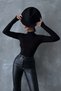 Black – Women's Bodysuit with Finger Detail – Long Sleeves |   Flexible and Soft Fabric - 3