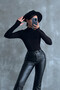 Black – Women's Bodysuit with Finger Detail – Long Sleeves |   Flexible and Soft Fabric - 4
