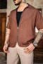 Men's Zippered Short Sleeve Oversize Shirt Brown - 4