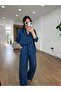 Pocket Detailed Elastic Waist Denim Suit - Navy Blue - 5