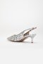 Women's Short Heeled Evening Dress Shoes Silver Sequin Mesh Heel Open - 5