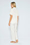 Women's Beige Striped Short Sleeve Shirt Pajama Set - 4