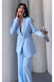 Women's Belted Jacket and Trousers Set Baby Blue - 6