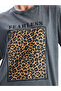 Anthracite Crew Neck Women's T-Shirt Pack of Leopard Printed - 3