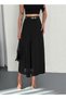 Tulle-Detail Flawed Skirt with Belt / Maxi Length Flawed Skirt with Transparent Tulle Detail on the Front - 6