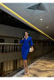 Double Breasted Collar Long Sleeve Imported Crepe Fabric Midi Length Evening Dress - 4