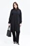 Black-Striped Lace Detailed Large Size Modal Shirt