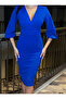 Double Breasted Collar Long Sleeve Imported Crepe Fabric Midi Length Evening Dress - 5