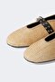 Women's Double Banded Flat Sole Straw Ballerinas E7180Ax25Sp - 7