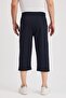 Men's Navy Blue Bermuda Knee Length Capri Long Shorts with Side Pockets and Adjustable Elastic Waist - 6