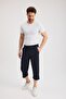Men's Navy Blue Bermuda Knee Length Capri Long Shorts with Side Pockets and Adjustable Elastic Waist - 5