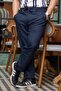 Men's Navy Blue Flexible Comfortable Fabric Elastic Waist Lace up Straight Leg Jogger Pants 25Epntjasr - 7