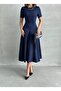 Women's Navy Blue A-Line Woven Long Dress
