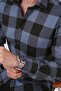 قميص حطاب Slimfit منقوش باللون الأزرق والأسود مع صندوق هدايا