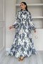 Pastel Pattern Chiffon Dress-Navy Blue - 8