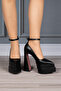Black Skin Double Platform Special Design Women's Shoes 20