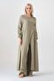 Muslin Fabric Button Detail Front Slit 100% Cotton Hijab Tunic - Green - 2
