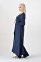 Muslin Fabric Button Detail Front Slit 100% Cotton Hijab Tunic - Navy Blue - 3