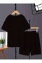 King Crown Printed Cotton Kids Black Shorts T-Shirt Set - Girls Boys Summer Crew Neck - 2