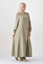 Muslin Fabric Button Detail Front Slit 100% Cotton Hijab Tunic - Green - 4