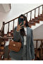 Women's Gold Lock Detailed Adjustable Strap Tan Hand Shoulder and Crossbody Bag Mona - 2