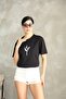 Stone Leaf Patterned Cotton Stone Dangle T-Shirt