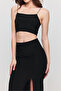 Women's Black Rope Strap Crop Slit Skirt Set - 4