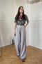 Pleated Palazzo Trousers - Gray - 5