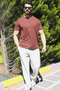Men's Brown Winter T-Shirt 100% Cotton Modal Silky Fabric Crew Neck Breathable Texture - 3