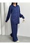 Women's Patterned Oversize Balloon Sleeve Satin Shirt and Palazzo Pants Double Set - 3