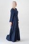 Muslin Fabric Skirt Gathered 100% Cotton Daily Summer Hijab Dress - Navy Blue - 4