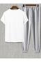 Unisex Oversize White Printed T-Shirt-Grey Jogger Tracksuit - 2