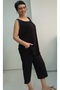 Black and White Piping Detailed Capri Length Pocket Thick Strap Combed Viscose Bottom Top Set