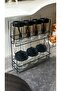 Black 7-Piece Glass Jar and Spice Bowl Set with Metal Stand - 3
